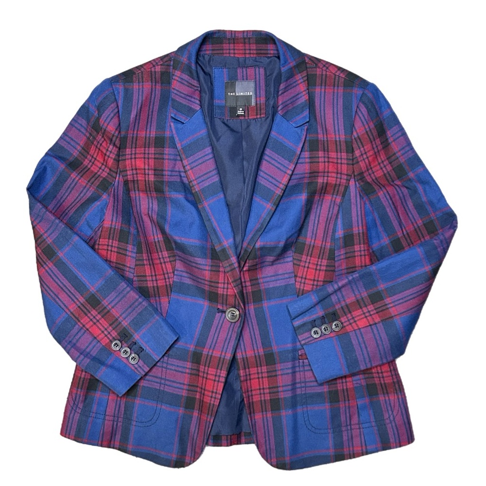 The Limited Kids Boys Blue and Red Plaid Blazer Jacket